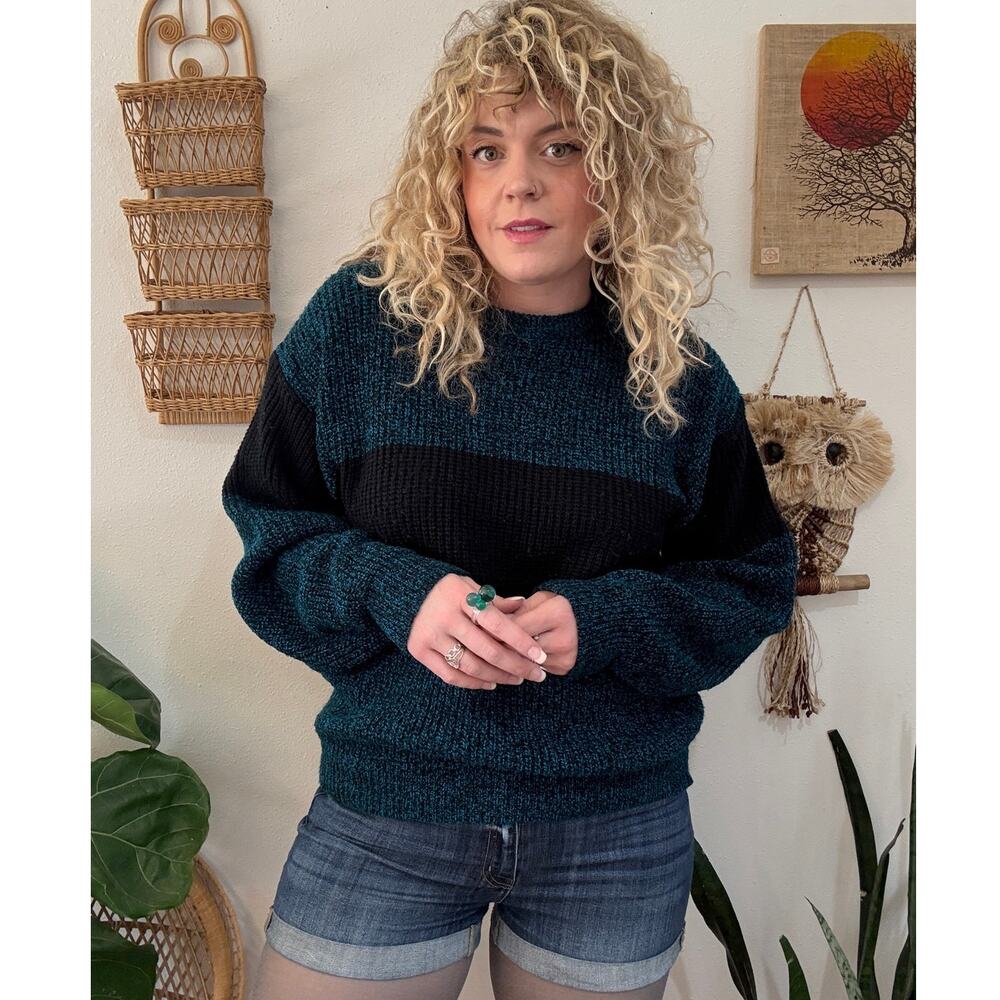 80s Blue Stripe Grandpa Sweater size large